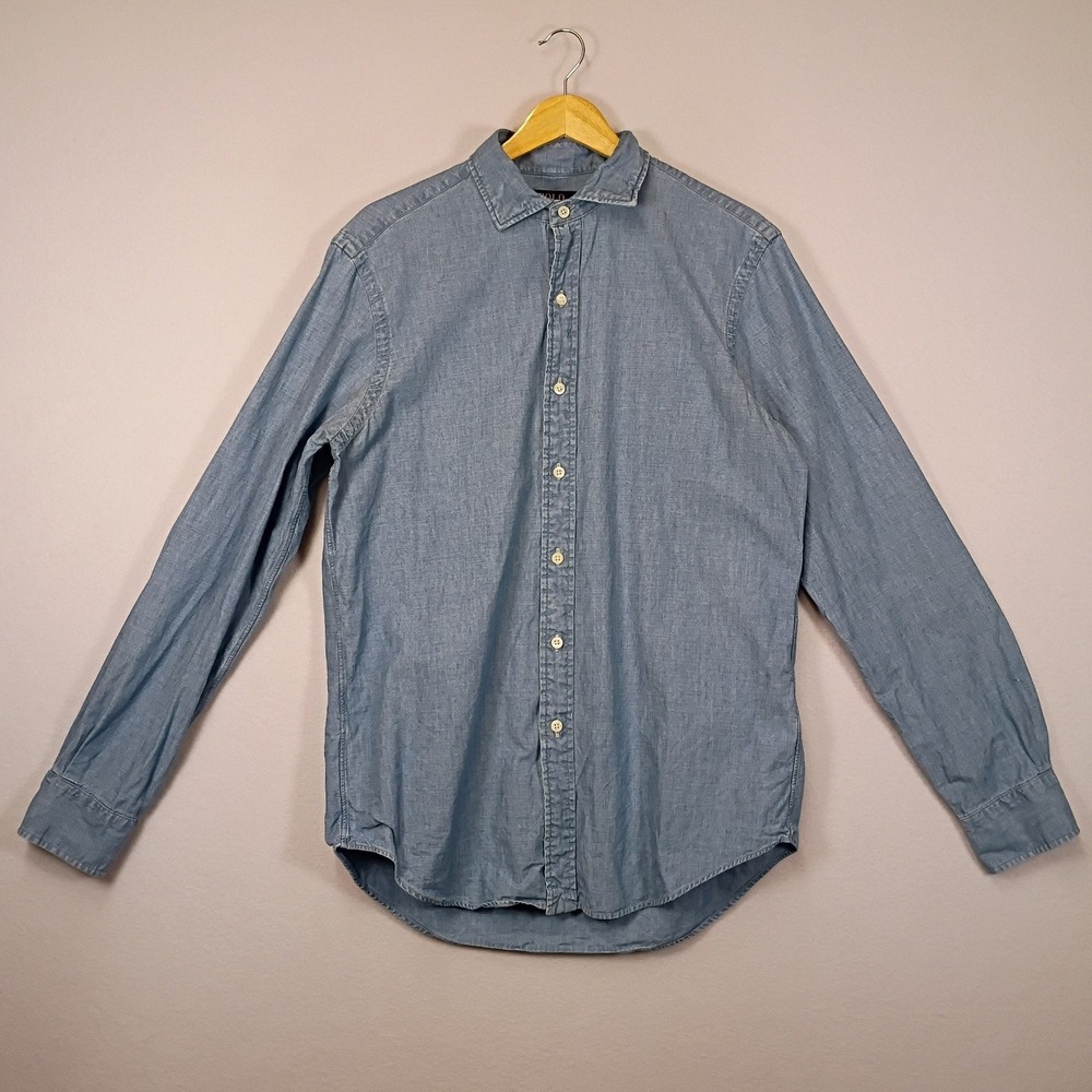 Classic Americana Polo Ralph Lauren Mens Medium Blue Cotton Chambray Button Down